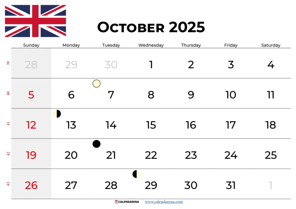 October 2025 Calendar With Holidays Uk