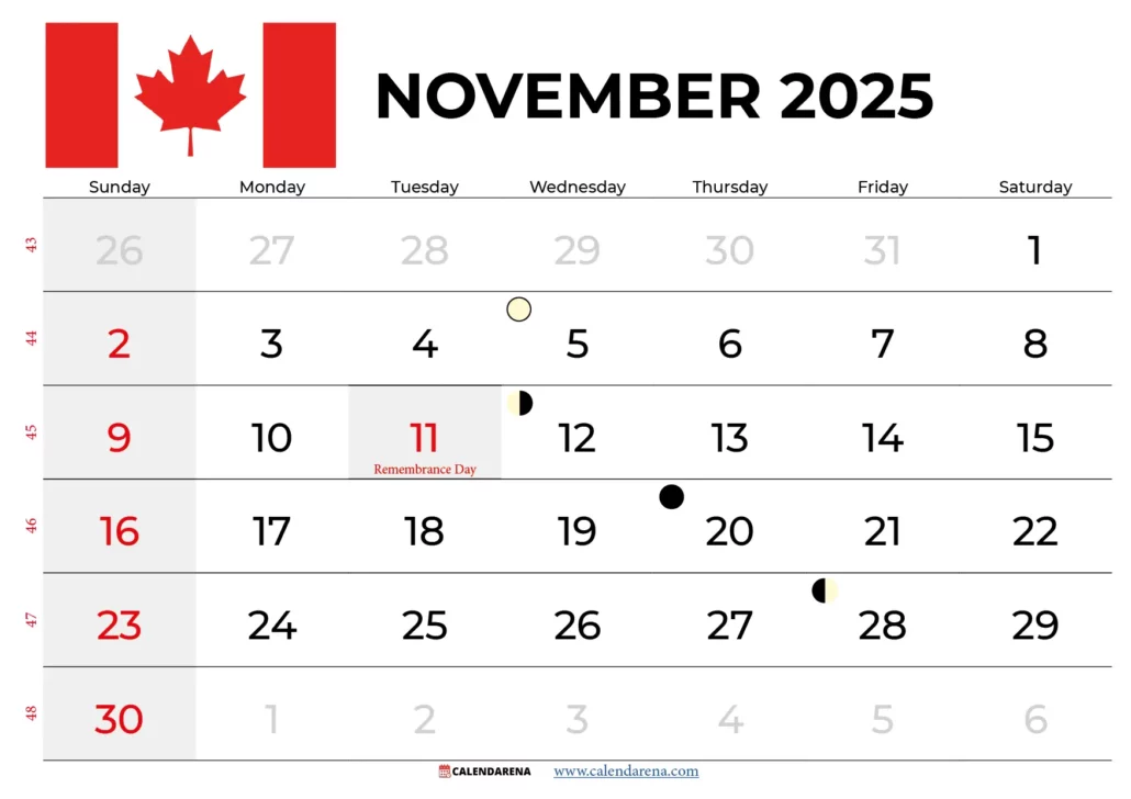 November 2025 Calendar Canada