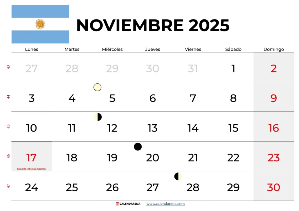 Calendario Noviembre 2025 Argentina