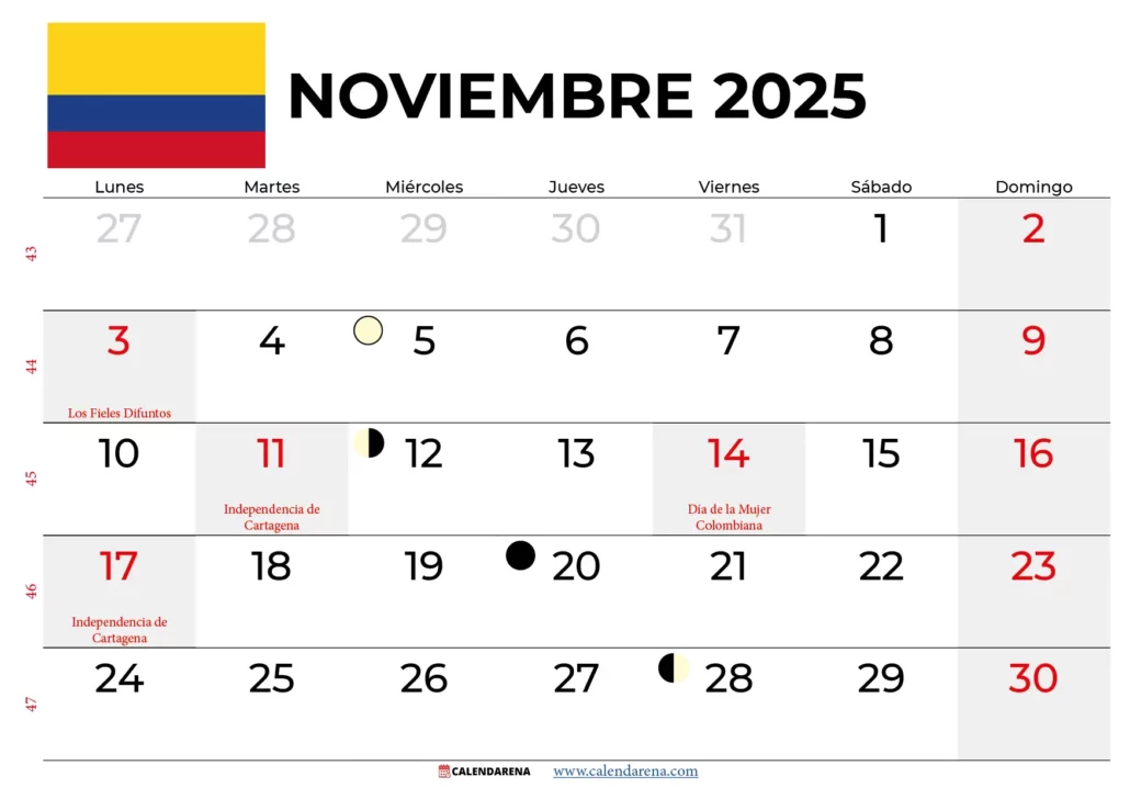 Calendario Noviembre 2025 Colombia
