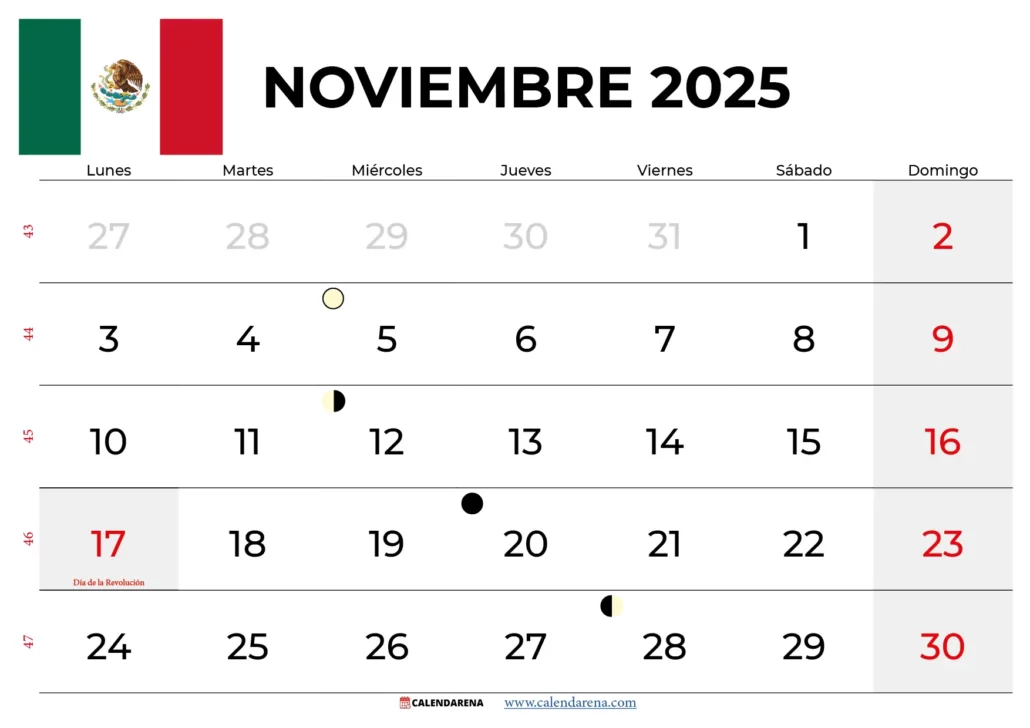 Calendario Noviembre 2025 Mexico