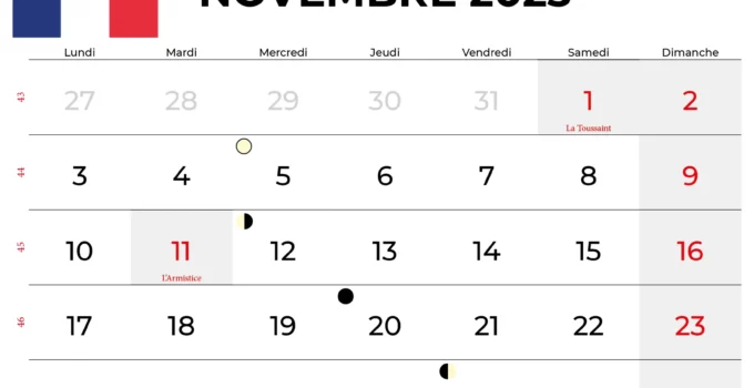 Calendrier Novembre 2025