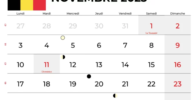 Calendrier Novembre 2025 À Imprimer Belgique
