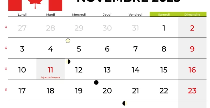 Calendrier Novembre 2025 Quebec