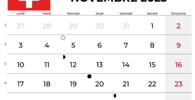 Calendrier Novembre 2025 Suisse
