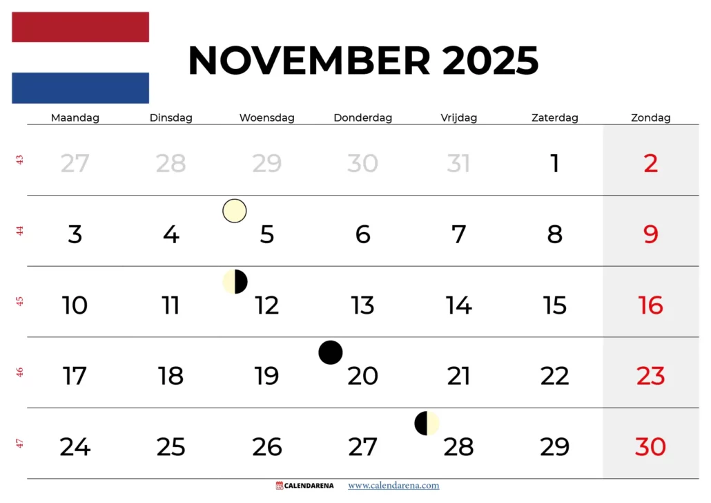 Kalender November 2025 Nederland