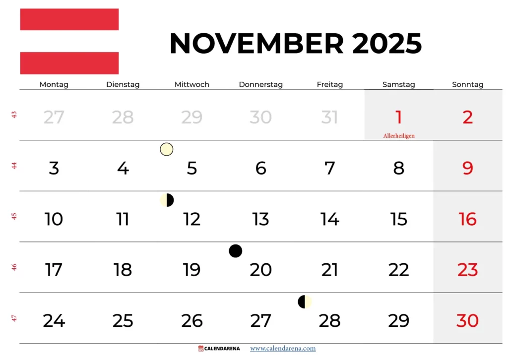 Kalender November 2025 Österreich