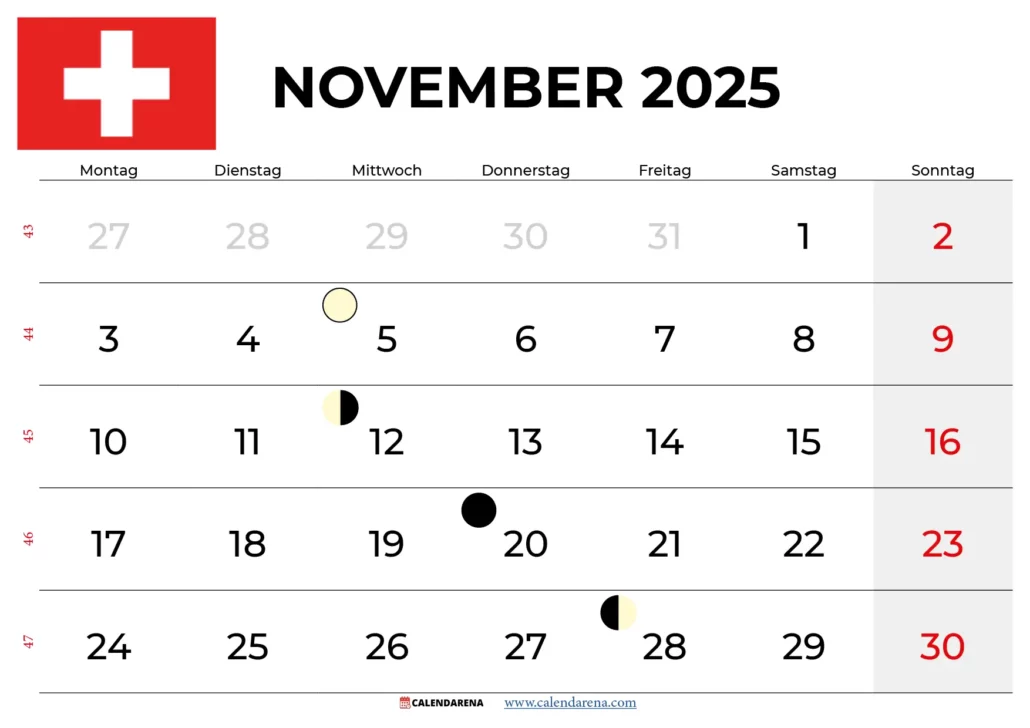 Kalender November 2025 Schweiz