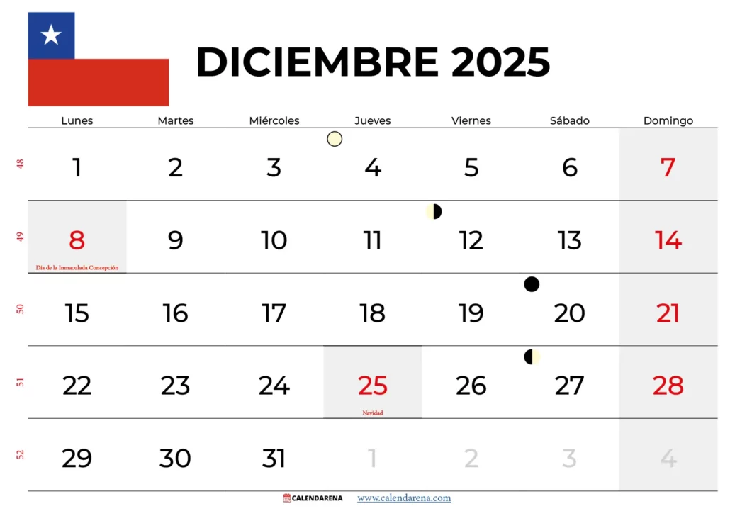 Calendario Diciembre 2025 Chile Con Feriados