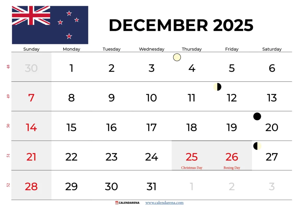 December 2025 Calendar Nz