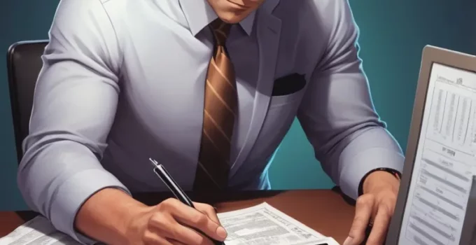 Business owner Calculate Margin on calculator with financial documents