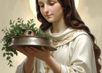 Dia de Santa Luzia segurando os olhos em bandeja, padroeira da visão
