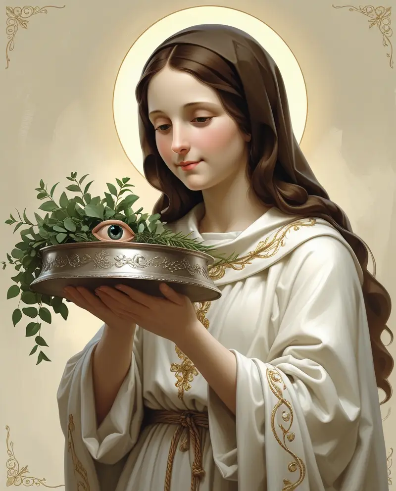 Santa Luzia segurando os olhos em bandeja, padroeira da visão