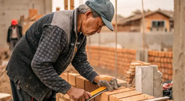 Dia do Pedreiro :Pedreiro profissional trabalhando em obra de construção civil no Dia do Pedreiro