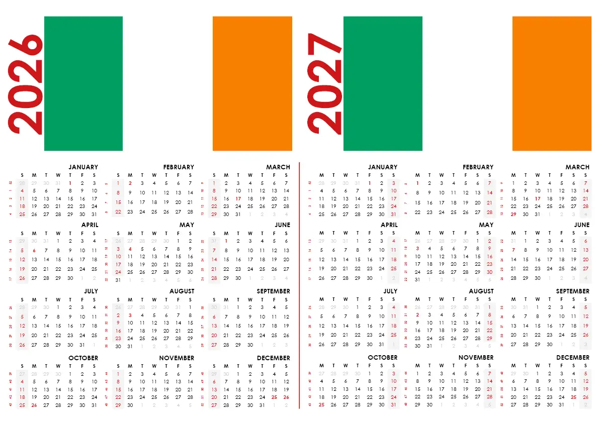 2026 2027 Calendar Ireland Printable