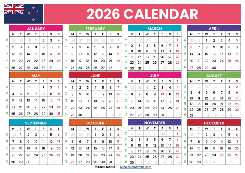 2026 Calendar Nz Printable