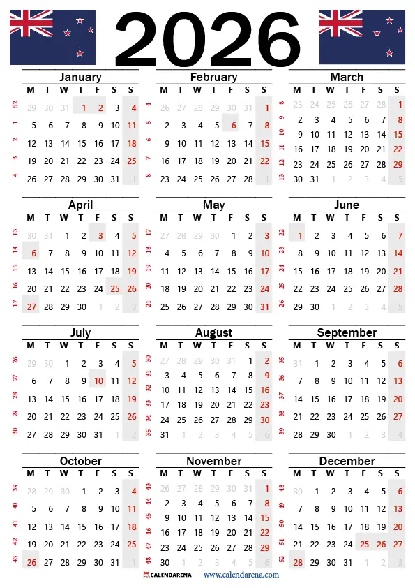 2026 Calendar Nz With Holidays