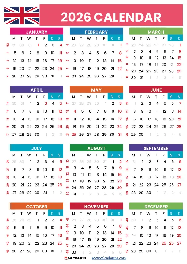 2026 Calendar Uk With Bank Holidays Printable