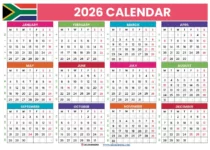 2026 Calendar South Africa