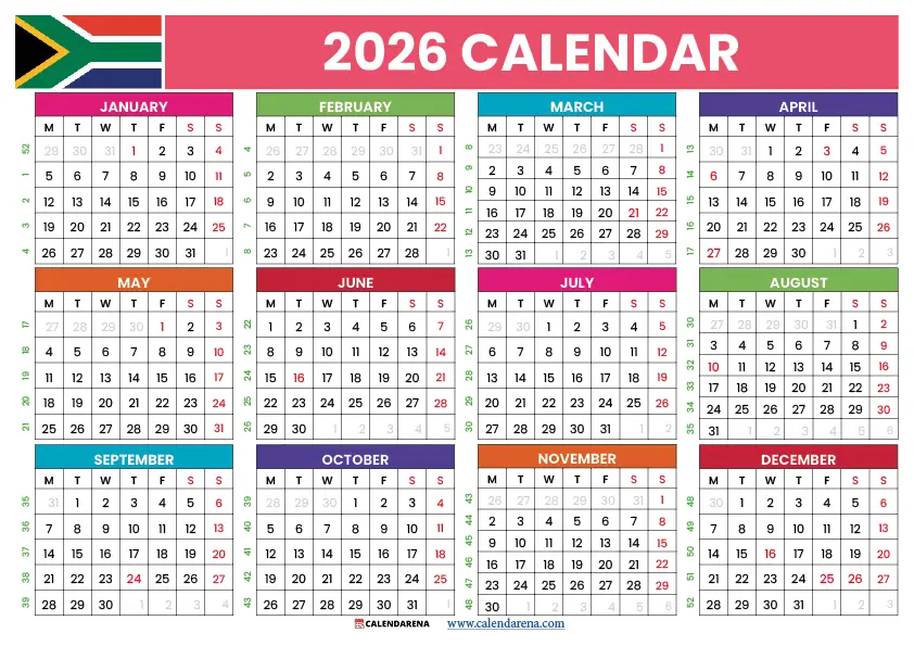 2026 Calendar South Africa