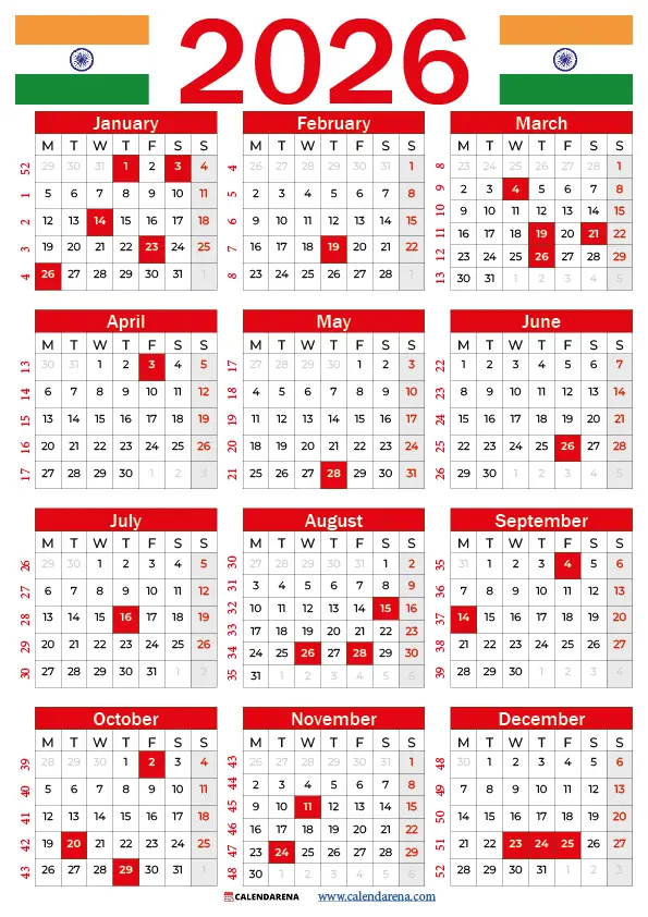 2026 Calendar With Holidays And Festivals Pdf India