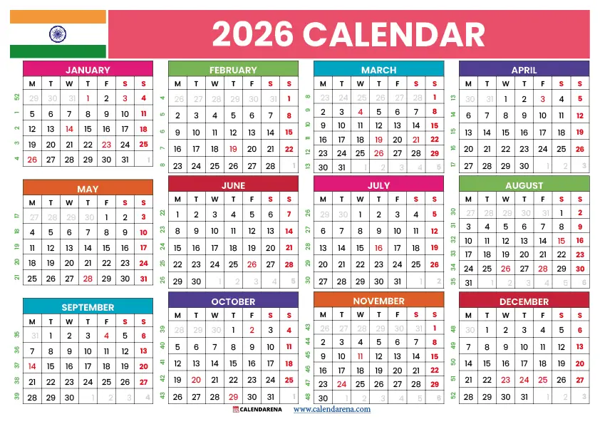 2026 Calendar With Indian Holidays Pdf