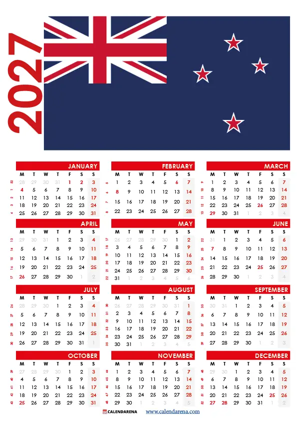 2027 Calendar Nz Printable