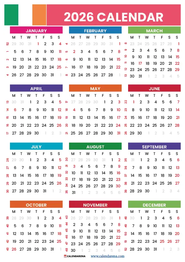 Calendar 2026 Ireland With Holidays