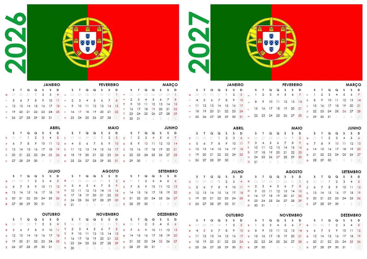 Calendário 2026 2027 Com Feriados Portugal