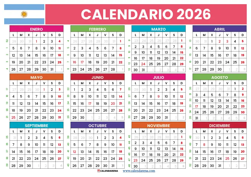 Calendario 2026 Argentina Con Feriados Para Imprimir