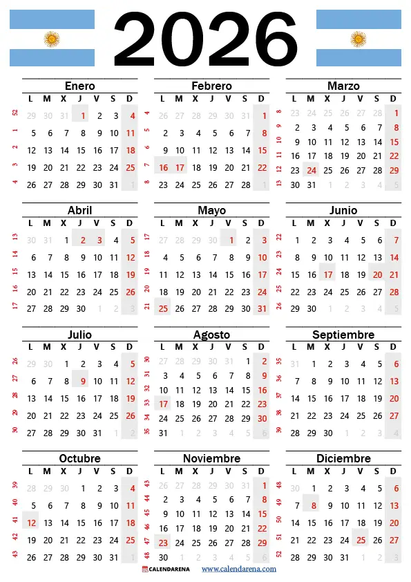 Calendario 2026 Argentina Con Feriados