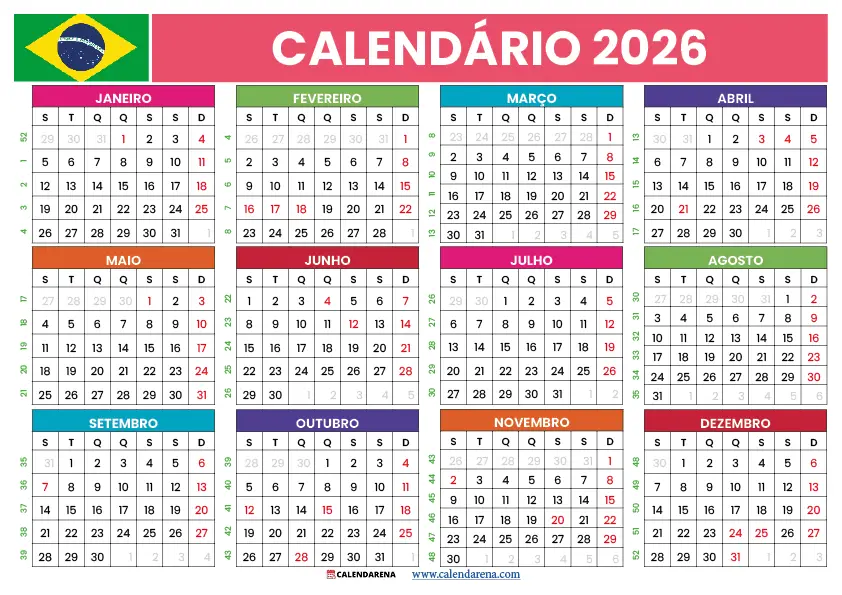 Calendário 2026 Brasil