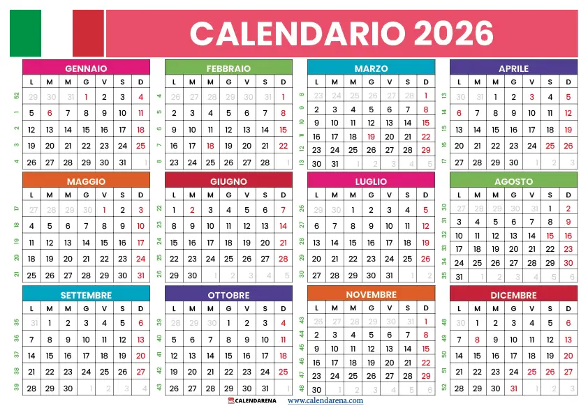 Calendario 2026 Con Festività Pdf