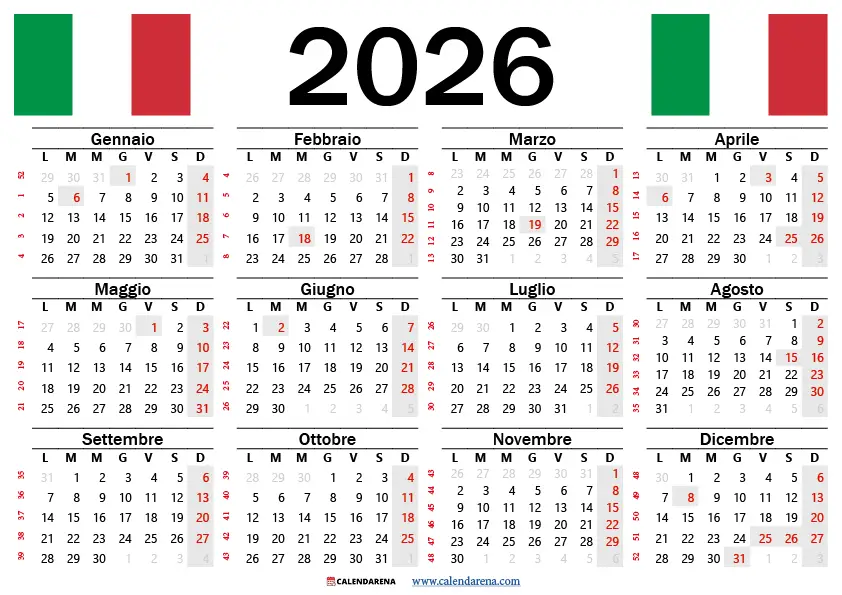 Calendario 2026 Da Stampare Gratis italia
