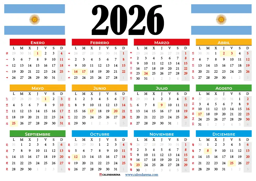 Calendario 2026 Para Imprimir Argentina