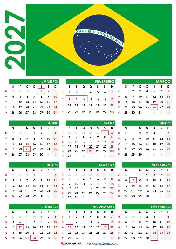 Calendário 2027 Brasil