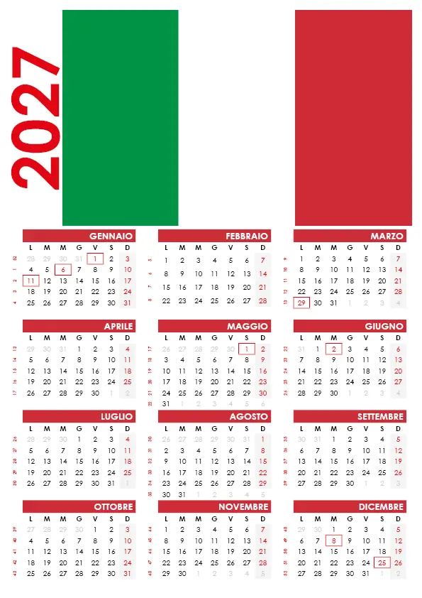 Calendario 2027 Con Festività Pdf italia