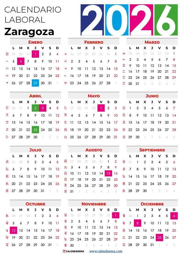 Calendario Laboral Construcción Zaragoza 2026