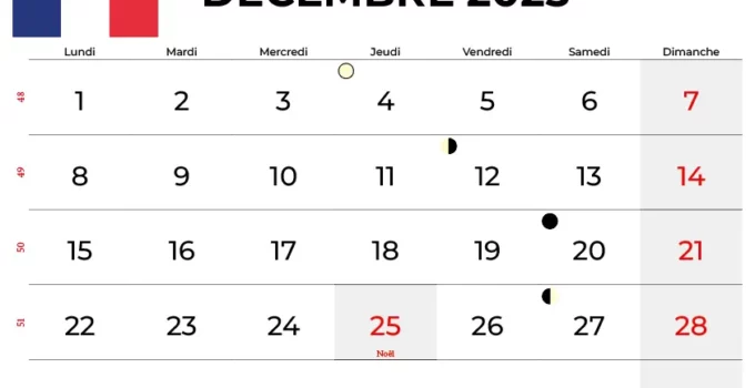Calendrier Décembre 2025 À Imprimer