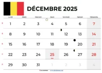 Calendrier Décembre 2025 À Imprimer Belgique