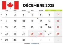 Calendrier Décembre 2025 À Imprimer Canada