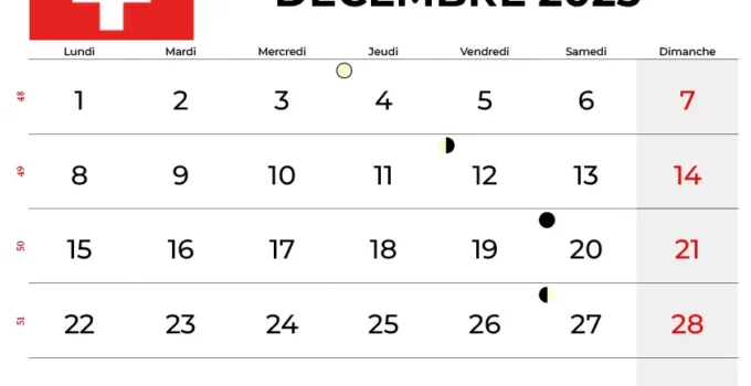 Calendrier Décembre 2025 À Imprimer Suisse