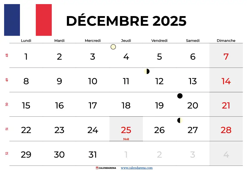 Calendrier Décembre 2025 À Imprimer