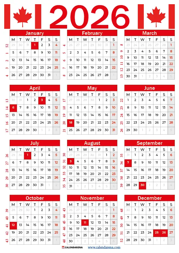 Canada Calendar 2026