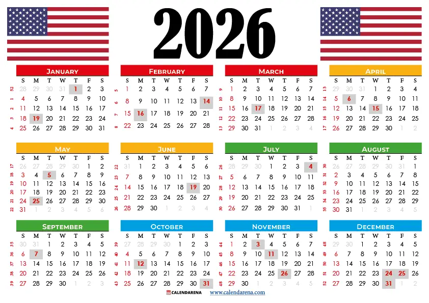 Free Printable 2026 Calendar With Holidays