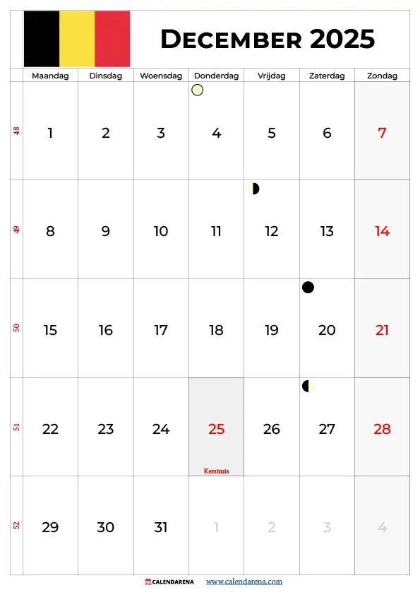 Kalender December 2025 Pdf België