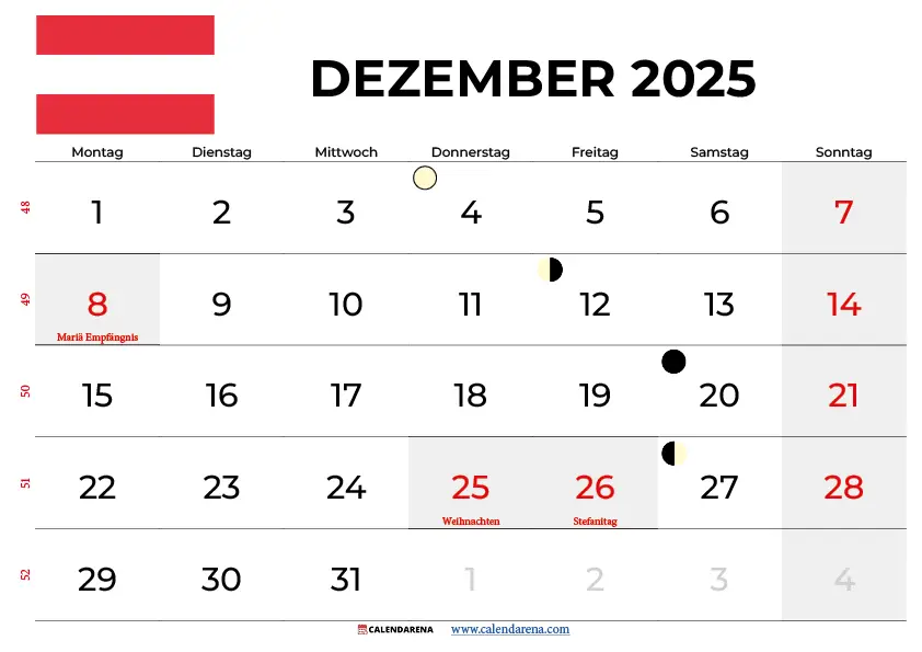 Kalender Dezember 2024 Österreich