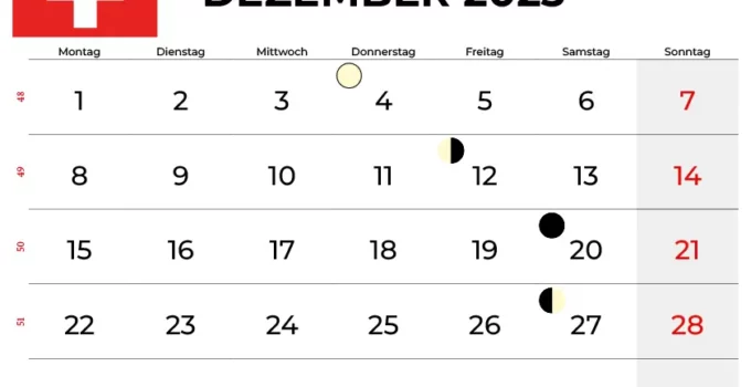 Kalender Dezember 2025 Zum Ausdrucken Schweiz