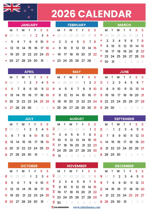 Nz Calendar 2026 With Public Holidays