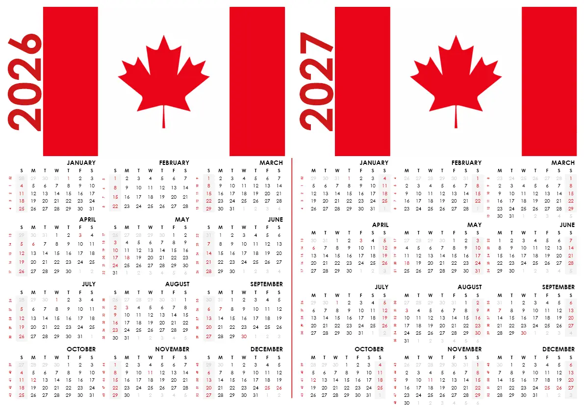 Printable 2026 2027 Calendar Canada